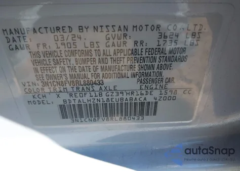 2024 Nissan Versa 1.6 Sr z USA, uszkodzony, nr VIN 3N1CN8FV8RL880433